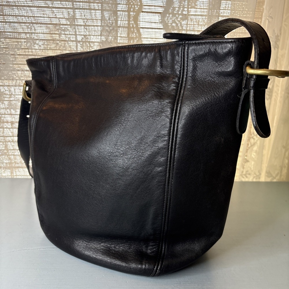 Vintage COACH Black Leather, Monterey Hobo Shoulder Bucket Bag, 90s USA - Picture 8 of 16
